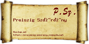Preiszig Szörény névjegykártya